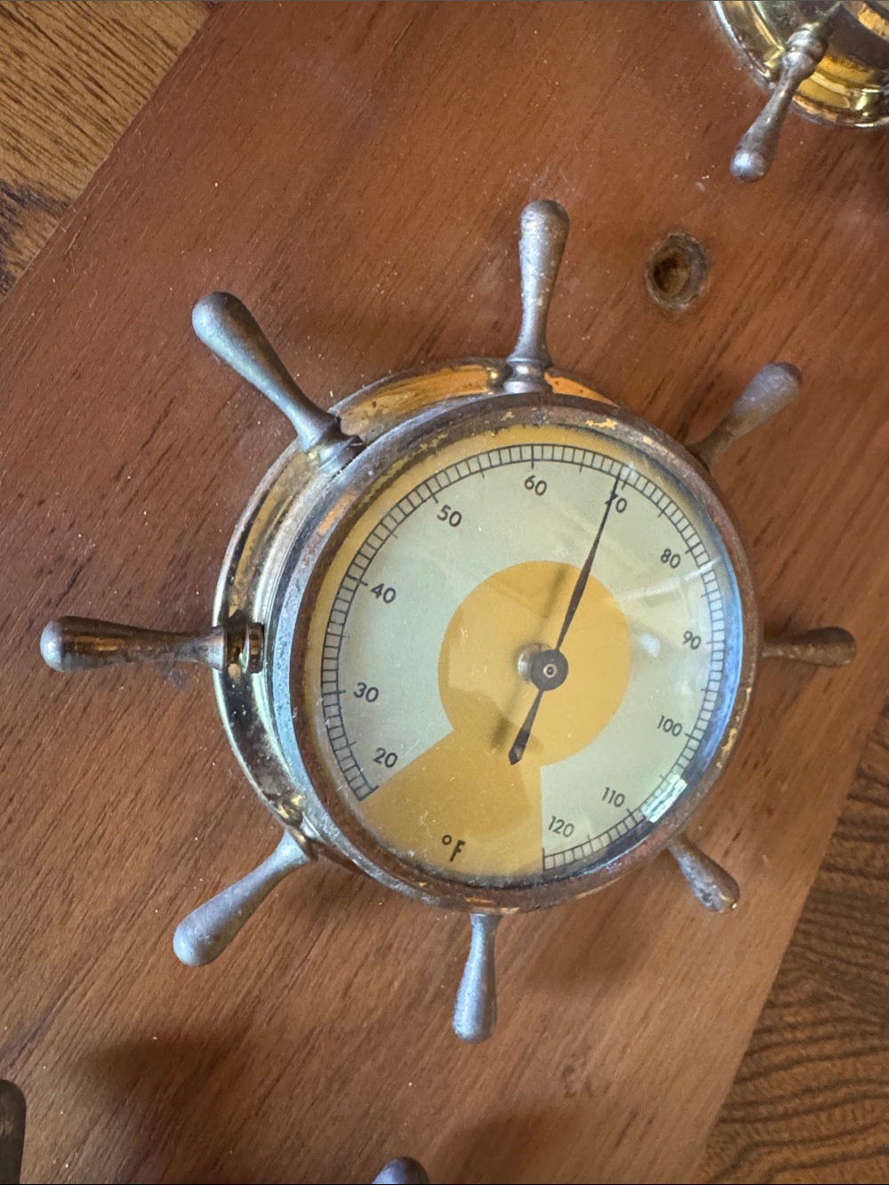 Vintage MCM Nautical Made in Germany Wall Weather Station - Wood, Brass, Steel - Picture 5 of 9